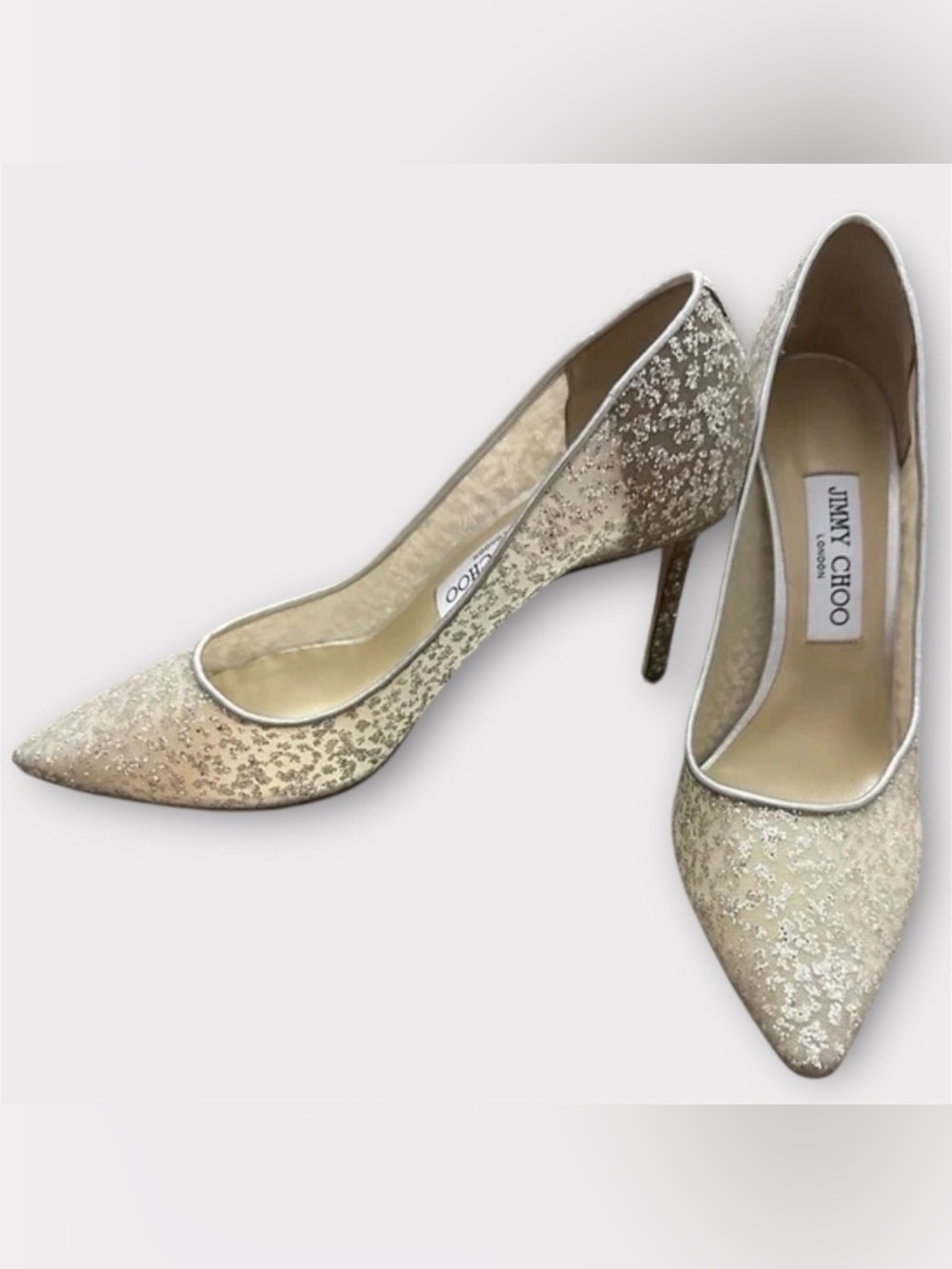 Jimmy Choo Pumps Women 34.5 Gold Good Glitter Mesh Pointed Toe‎ Stiletto Italy